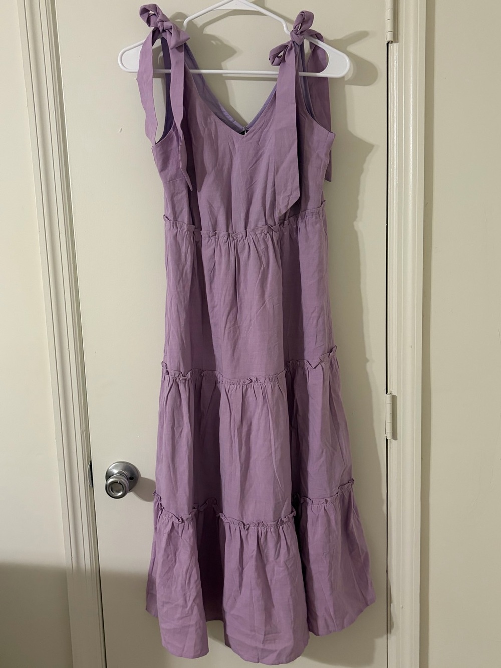 Zesica Purple Tiered Ruffle Midi Dress W/ Tie Straps Size Small NWT - Picture 2 of 7